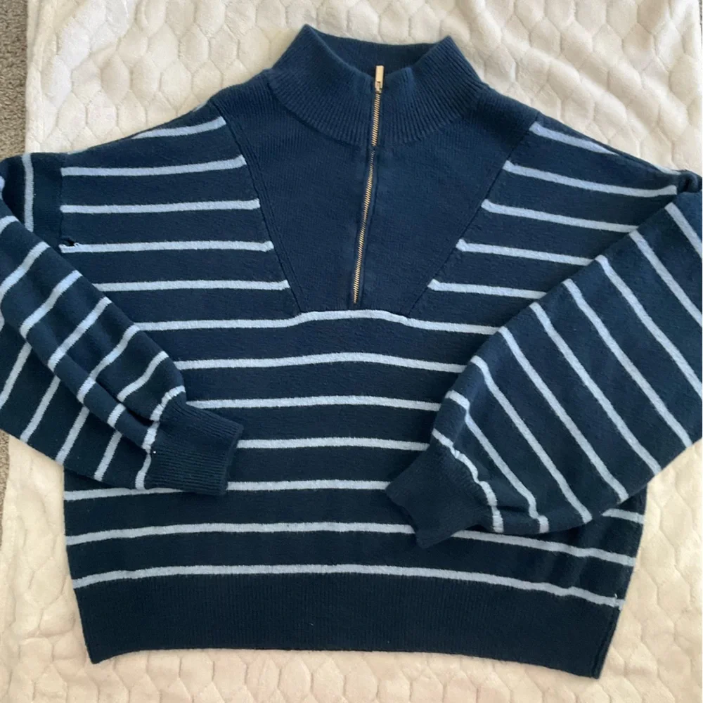 Draper James Navy Striped Half-Zip Pullover with Gold Zipper - Picture 3 of 8